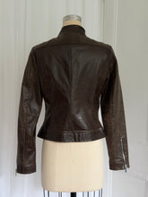 Load image into Gallery viewer, CHOCOLATE LEATHER MOTO JACKET (XS)