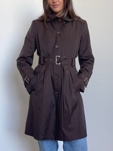 90S CHOCOLATE HOODED TRENCH (M)