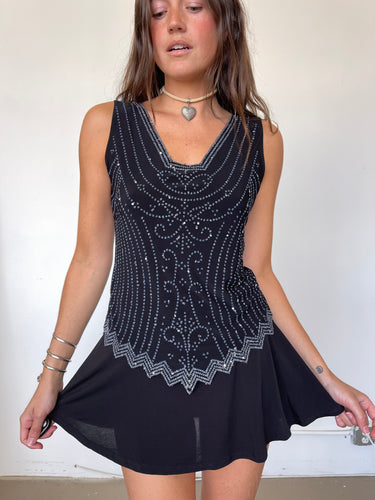 BLACK SPARKLE Y2K TOP (M)