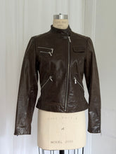 Load image into Gallery viewer, CHOCOLATE LEATHER MOTO JACKET (XS)