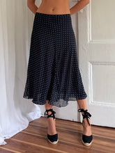 Load image into Gallery viewer, NAVY POLKA DOT MIDI SKIRT (W33”)