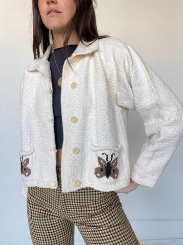 WHITE BUTTERFLY CHORE COAT (XS/S)