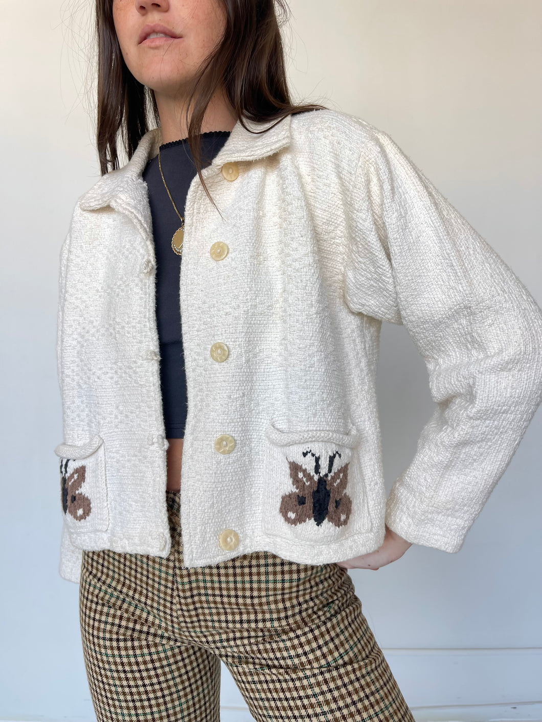 WHITE BUTTERFLY CHORE COAT (XS/S)