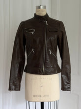 Load image into Gallery viewer, CHOCOLATE LEATHER MOTO JACKET (XS)